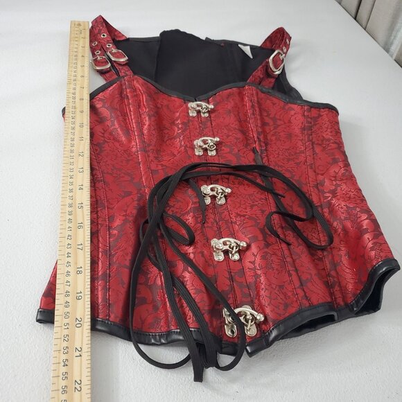 Undbranded Womens Red Toggle Lace Up Corset Size M Steampunk Dark Goth Vampire - Picture 8 of 9